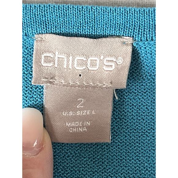 Chico’s Size Large Turquoise Blue Knit Tank Top‎ Sleeveless Cotton Blend - Picture 2 of 7